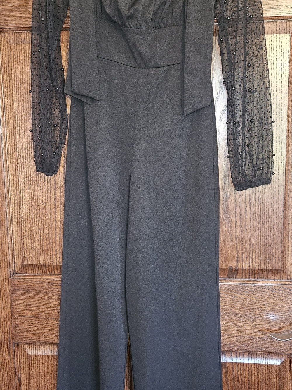 Trixxi Black Sheer Beaded Sleeve Jumpsuit XS